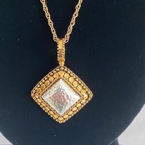 Signed JOAN RIVERS Square Gold Tone Hammered Silver Tone Centre Necklace
